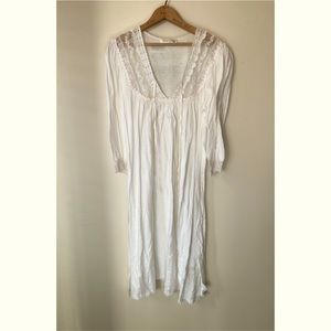 80s White Christian Dior Long Nightgown With Lace Trim.